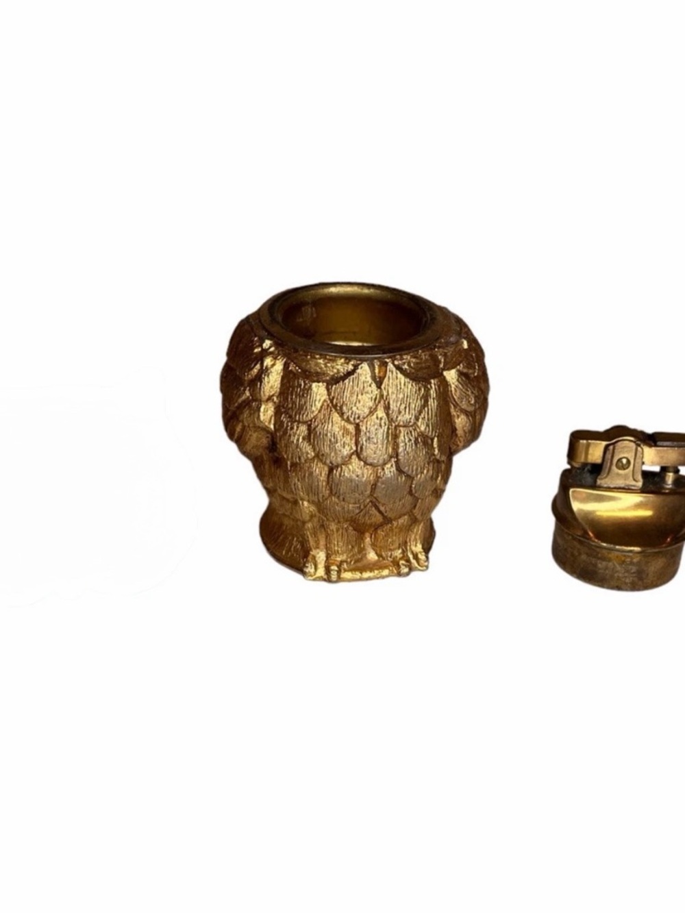 Vintage Heavy Gold Gilt Owl Table lighter with Glass Jewel Eyes by TAN 1964 - Picture 4 of 4